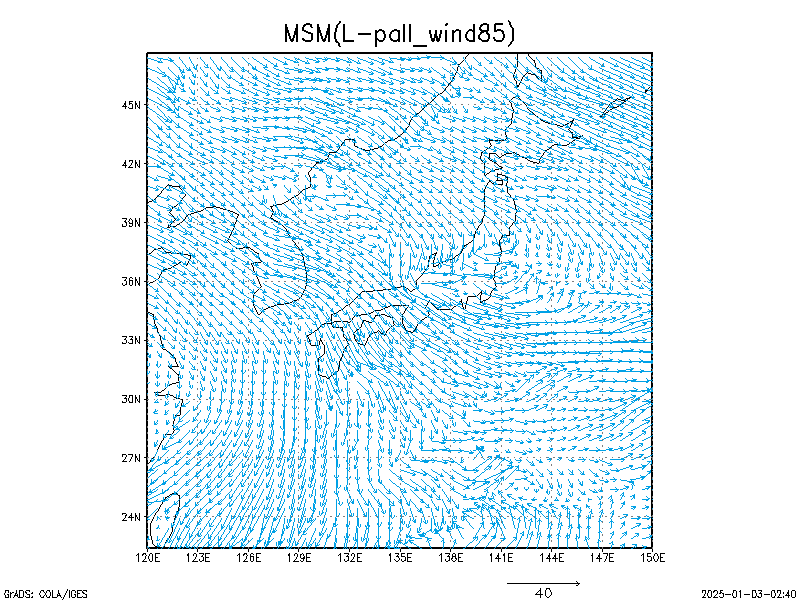 数値予報モデル MSM ８５０hPa 風 予想図