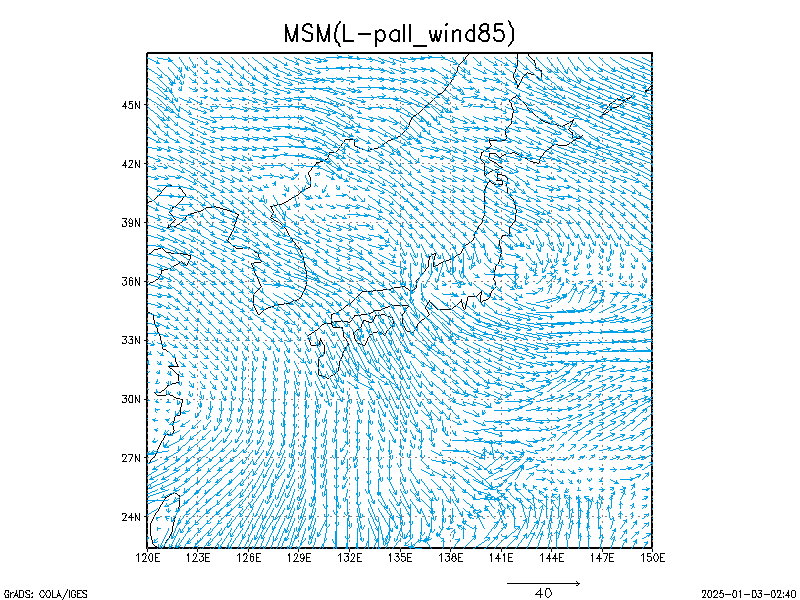 数値予報モデル MSM ８５０hPa 風 予想図