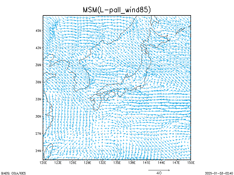 数値予報モデル MSM ８５０hPa 風 予想図