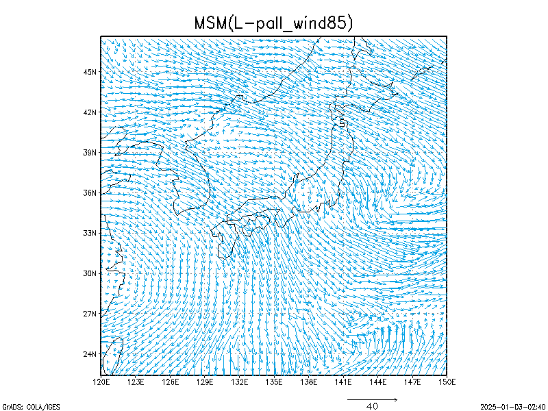 数値予報モデル MSM ８５０hPa 風 予想図