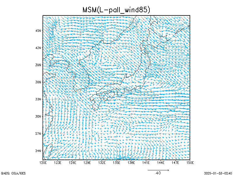 数値予報モデル MSM ８５０hPa 風 予想図