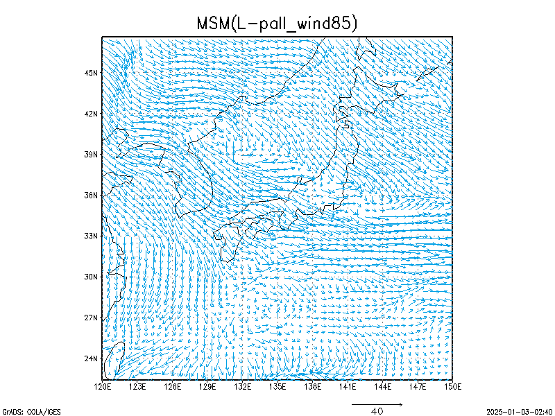 数値予報モデル MSM ８５０hPa 風 予想図